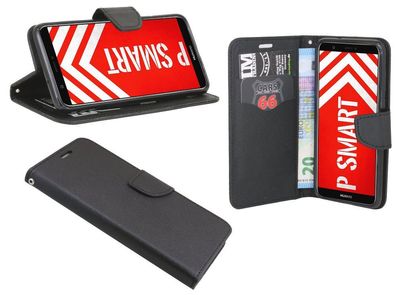 Huawei P smart Tasche Schwarz Handyhülle Schutzhülle Flip Case Cover Etui Hülle