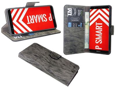 Huawei P smart Tasche Anthrazit Handyhülle Schutzhülle Flip Case Cover Etui Hülle