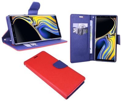 Samsung Galaxy Note 9 Tasche Rot-Blau Handyhülle Schutzhülle Flip Case Cover Hülle