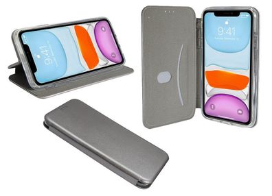 Apple iPhone 11 Tasche Grau Handyhülle Schutzhülle Flip Case Cover Etui Hülle