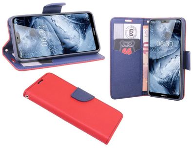Nokia 5.1 Plus 2018 Tasche Rot Handyhülle Schutzhülle Flip Case Cover Etui Hülle