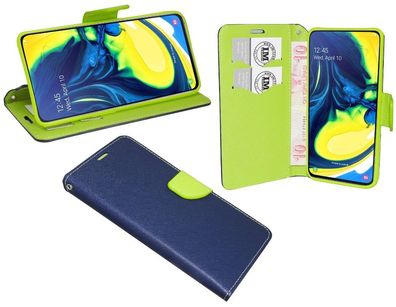 Samsung Galaxy A80 Tasche Blau-Grün Handyhülle Schutzhülle Flip Case Cover Etui Hülle