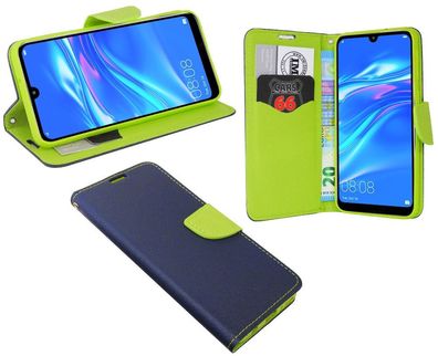 Huawei Y7 2019 Tasche Blau-Grün Handyhülle Schutzhülle Flip Case Cover Etui Hülle