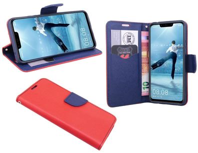 Huawei P smart+ Tasche Rot Handyhülle Schutzhülle Flip Case Cover Etui Hülle
