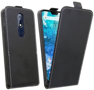 Nokia 7.1 (2018) Tasche Schwarz Handyhülle Schutzhülle Flip Case Cover Etui Hülle