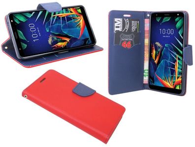 LG K40 Tasche Rot-Blau Handyhülle Schutzhülle Flip Case Cover Etui Hülle