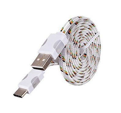 USB Typ C Ladekabel Nylon LED Licht Geflochten Schnelladekabel Flachband Weiß