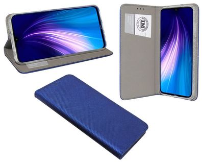 Xiaomi Redmi Note 8 Tasche Blau Handyhülle Schutzhülle Flip Case Cover Etui Hülle