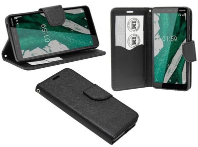 Nokia 1 Plus Tasche Schwarz Handyhülle Schutzhülle Flip Case Cover Etui Hülle