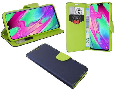 Samsung Galaxy A40 Tasche Blau-Grün Handyhülle Schutzhülle Flip Case Cover Etui Hülle