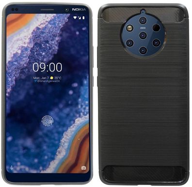 Nokia 9 PureView Silikon Handyhülle Carbon-Schwarz Schutzhülle TPU Case Cover Hülle