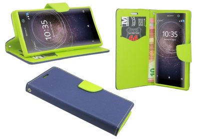 Sony Xperia XA2 Tasche Blau-Grün Handyhülle Schutzhülle Flip Case Cover Etui Hülle