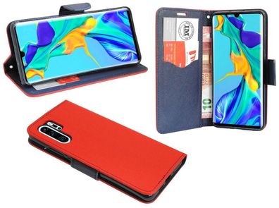 Huawei P30 Pro Tasche Rot-Blau Handyhülle Schutzhülle Flip Case Cover Etui Hülle