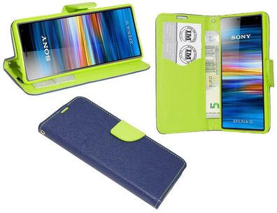 Sony Xperia 10 Tasche Blau-Grün Handyhülle Schutzhülle Flip Case Cover Etui Hülle