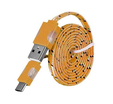 USB Typ C Ladekabel Nylon LED Licht Geflochten Schnelladekabel Flachband Gelb