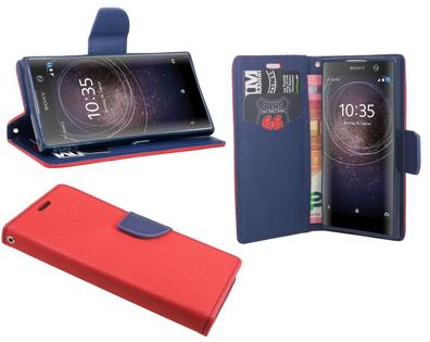 Sony Xperia XA2 Ultra Tasche Rot-Blau Handyhülle Schutzhülle Flip Case Cover Hülle