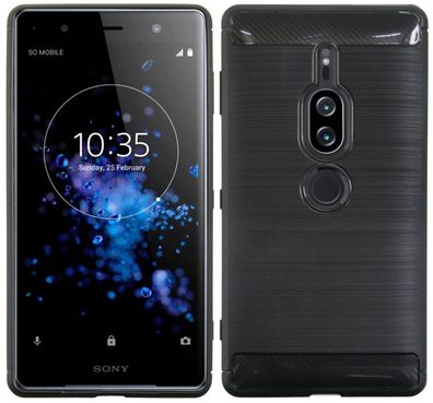 Sony Xperia XZ2 Premium Silikon Handy Hülle Carbon-Schwarz Schutzhülle Case Cover