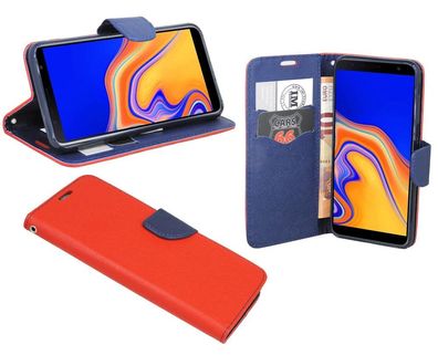 Samsung Galaxy J6+ Tasche Rot-Blau Handyhülle Schutzhülle Flip Case Cover Etui Hülle