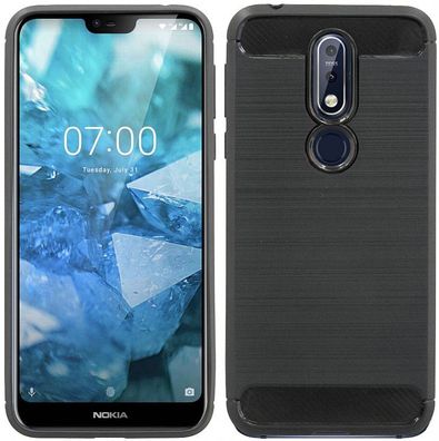 Nokia 7.1 (2018) Silikon Handyhülle Carbon-Schwarz Schutzhülle TPU Case Cover Hülle
