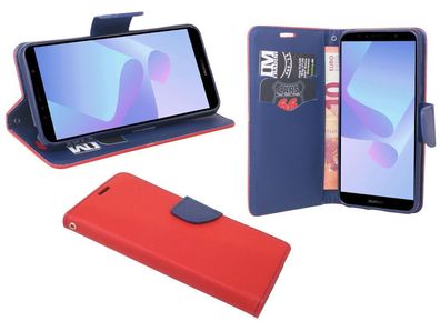 Honor 7A Pro Tasche Rot-Blau Handyhülle Schutzhülle Flip Case Cover Etui Hülle