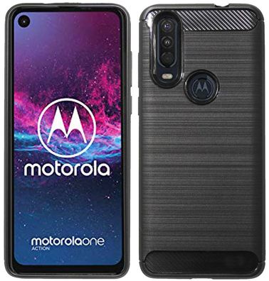 Motorola Moto One Action Silikon Handy Hülle Carbon-Schwarz Schutzhülle Case Cover