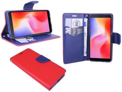 Xiaomi Redmi 6A Tasche Rot Handyhülle Schutzhülle Flip Case Cover Etui Hülle