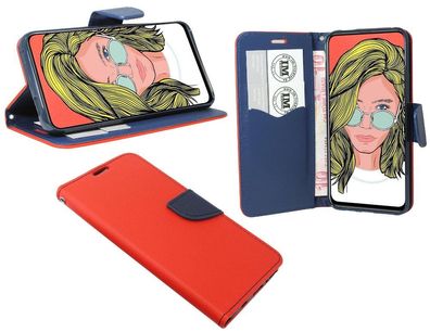 Huawei Y9 2019 Tasche Rot-Blau Handyhülle Schutzhülle Flip Case Cover Etui Hülle