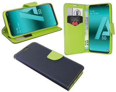 Samsung Galaxy A50 Tasche Blau-Grün Handyhülle Schutzhülle Flip Case Cover Etui Hülle