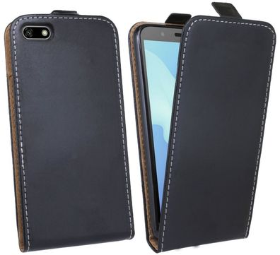 Huawei Y5 2018 Tasche Schwarz Handyhülle Schutzhülle Flip Case Cover Etui Hülle