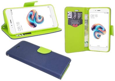 Xiaomi Mi 5X Tasche Blau-Grün Handyhülle Schutzhülle Flip Case Cover Etui Hülle