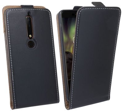 Nokia 6.1 (2018) Tasche Schwarz Handyhülle Schutzhülle Flip Case Cover Etui Hülle