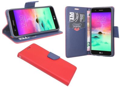 LG K11 Tasche Rot-Blau Handyhülle Schutzhülle Flip Case Cover Etui Hülle