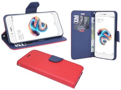 Xiaomi Mi 5X Tasche Rot-Blau Handyhülle Schutzhülle Flip Case Cover Etui Hülle