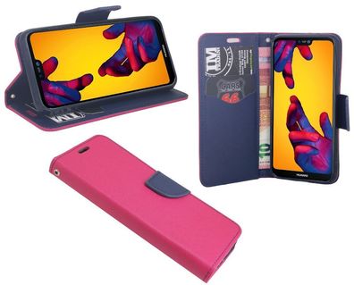 Huawei P20 Lite Tasche Pink-Blau Handyhülle Schutzhülle Flip Case Cover Etui Hülle
