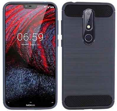Nokia 6.1 Plus 2018 Silikon Handyhülle Carbon-Schwarz Schutzhülle Case Cover Hülle