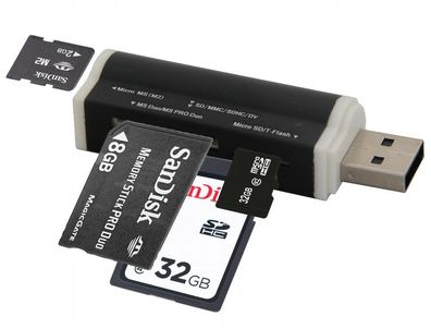 All-in-One Speicherkartenleser SD/ Micro SD/ M2/ M2PRODUO USB Adapter Schwarz