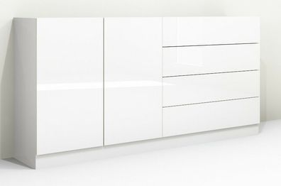 Kommode "Vaasa" 152 cm Anrichte Sideboard Schrank Möbel Flur Hochglanz Weiß Trend