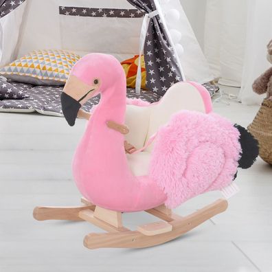 HOMCOM® Schaukelpferd mit Sicherheitsgurt Schaukelspielzeug Flamingo Haltegriffe