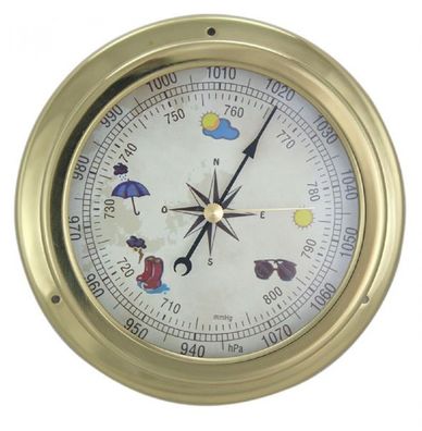 Barometer, Schiffsbarometer mit Design Zifferblatt im Messing Gehäuse Ø 14,5 cm