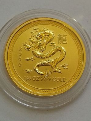 25$ 2000 Australien Lunar Drache 1/4 Unze 9999er Gold in Münzdose 25 Dollars 2000