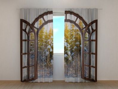Gardine mit Foto Winterharmonie Vorhang bedruckt Fotovorhang Digitaldruck nach Maß