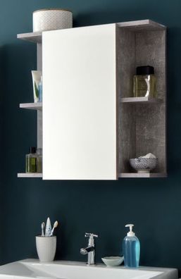 Spiegelschrank Badezimmer Bad Spiegel in grau Beton Regal 60 cm Beleuchtung Nano
