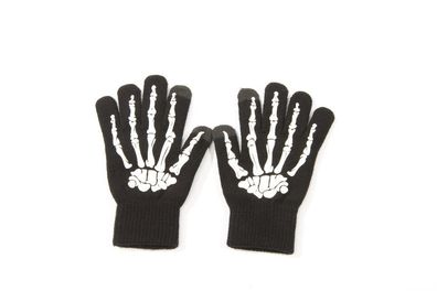 Touchscreen-Handschuhe in Schwarz mit Weißer Skeletthand