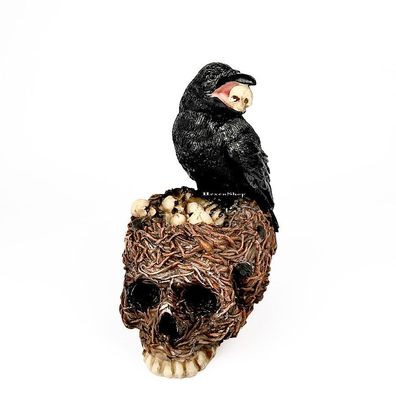 Odins Rabe im Nest mit Totenschädel, Götterbote Wotansvogel Totenvogel