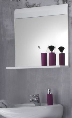 Bad Spiegel mit Ablage in weiß Hochglanz 60 cm Badmöbel Badezimmerspiegel Skin