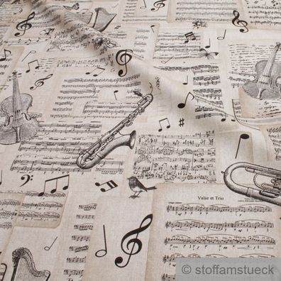 Stoff Baumwolle Polyester Geige Trompete Noten Notenschlüssel klassische Musik