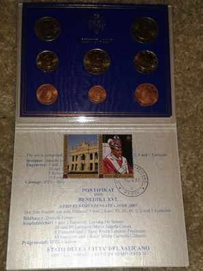 KMS 2007 Vatikan Kursmünzensatz 2007 Papst Benedikt XVI. mit Briefmarke gestempelt