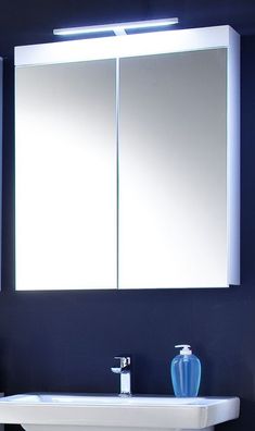Spiegelschrank Spiegel weiss Hochglanz Badezimmer Bad Amanda MIT LED Badlampe