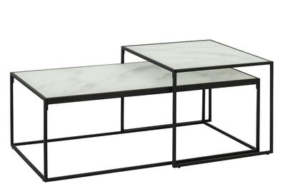 Couchtisch Bora Satztische 2 Stk. klar Glas mit Marmorprint Metall schwarz Set