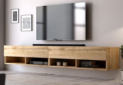 TV-Lowboard Unterschrank hängend Eiche Wotan Flat Fernseh Board Epsom XL 200 cm